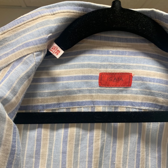 Gorgeous ISAIA striped linen shirt 15.5/39 blue and yellow. - Picture 2 of 6
